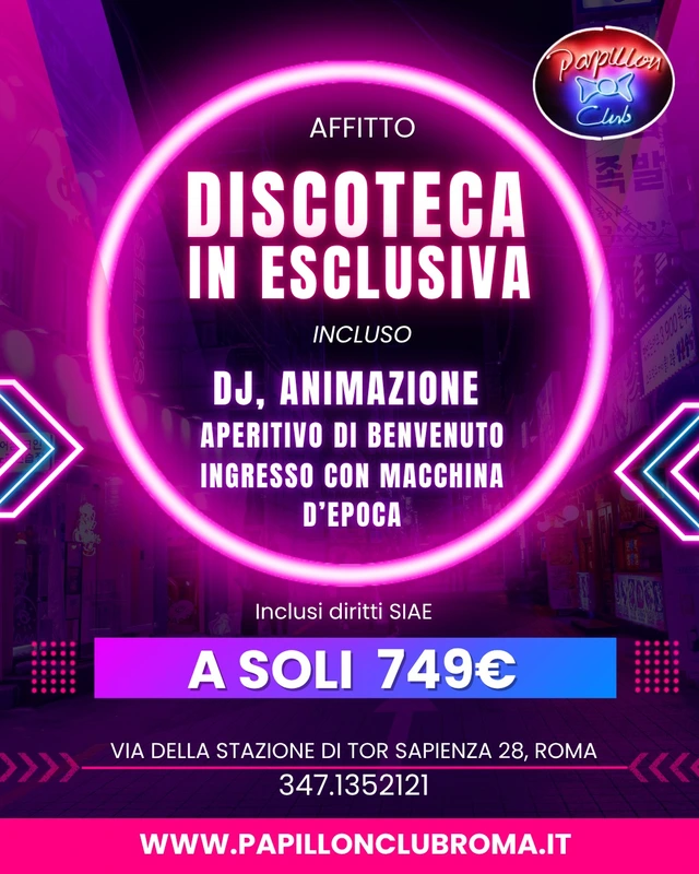 Promo affitto sale per festa Papillon Promo affitto sale per festa Papillon